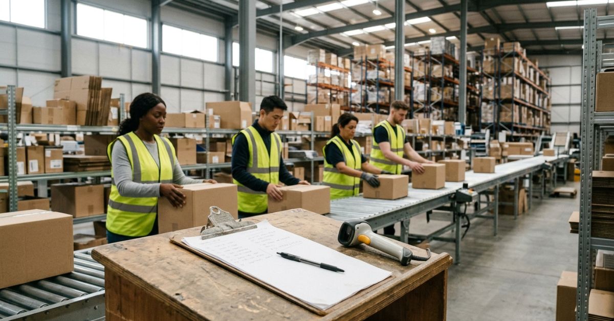 EB-3 visa sponsorship jobs for unskilled workers on a warehouse packing line
