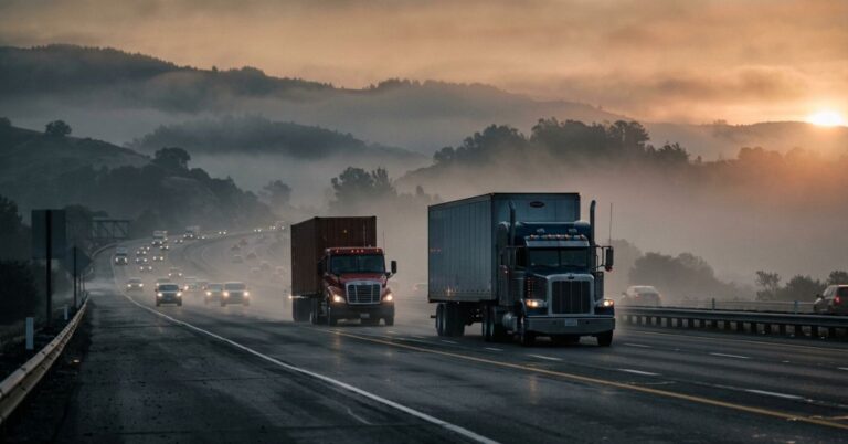 Highway at dawn illustrating a truck driver job in USA with visa sponsorship 2026