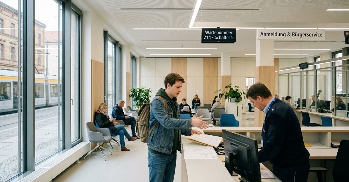 Applicant submitting paperwork for Hungary work visa jobs 2026 at an immigration office counter