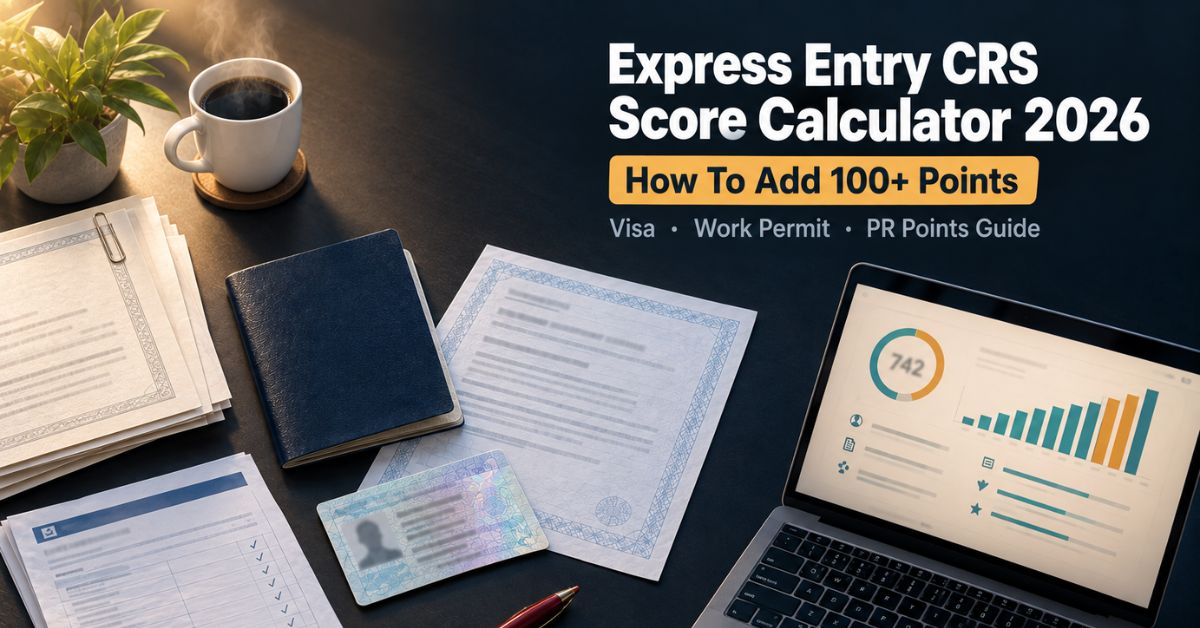 Express Entry CRS score calculator 2026 with visa, work permit and points dashboard