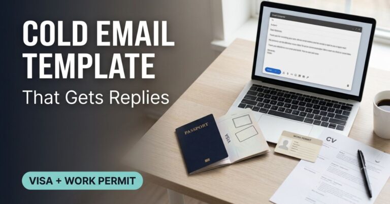 Cold email template featured image with passport visa page and work permit card